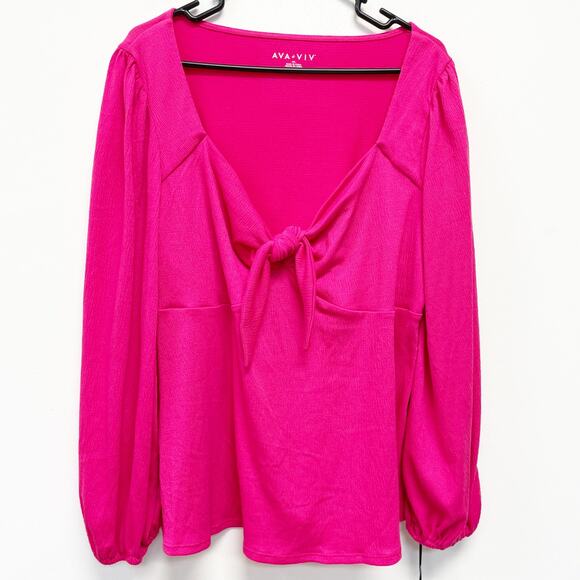 Ava & Viv Womens 4X Pink Knot Front Long Sleeve Blouse - Picture 1 of 5